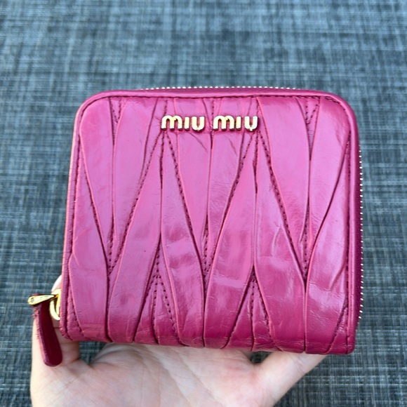 Miu Miu Handbags - Miu Miu Authentic Pink Matelasse Small Compact Leather Wallet